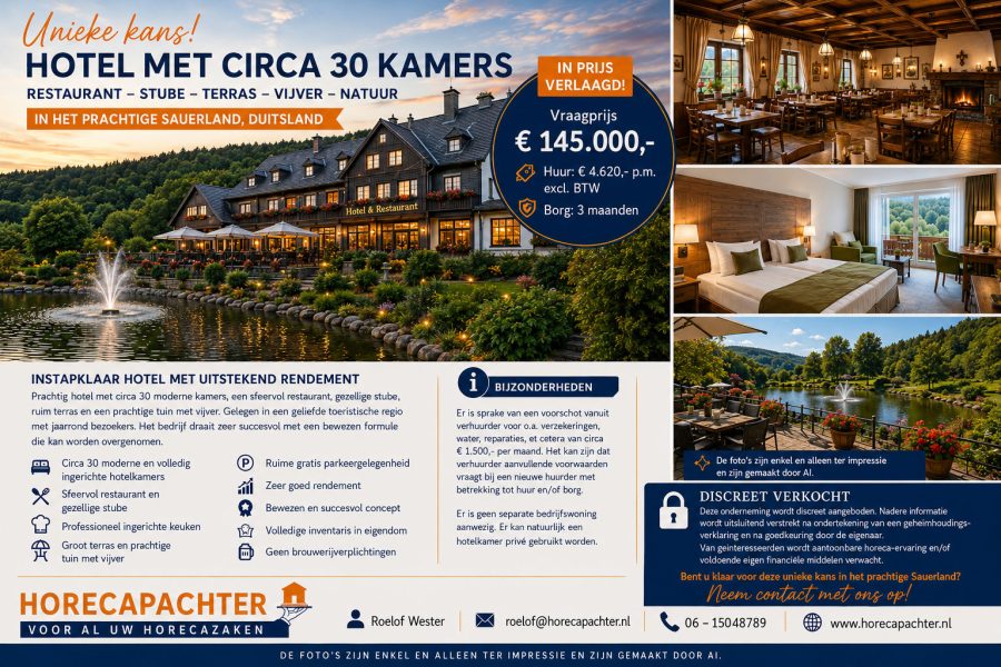 Hotel ter overname in Noordrijn-Westfalen — Hotel met circa 30 kamers in Duitsland