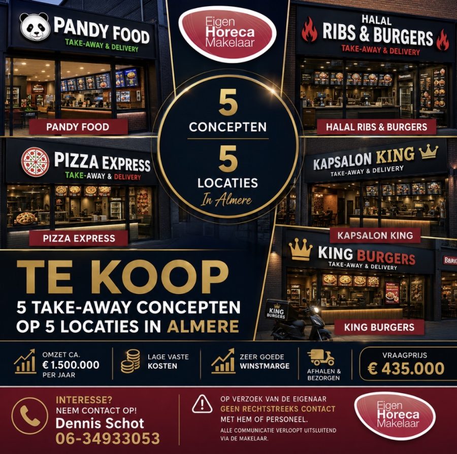 Afhaalrestaurant ter overname in Almere, Flevoland — Ter Overname 5 bezorgconcepten in Almere